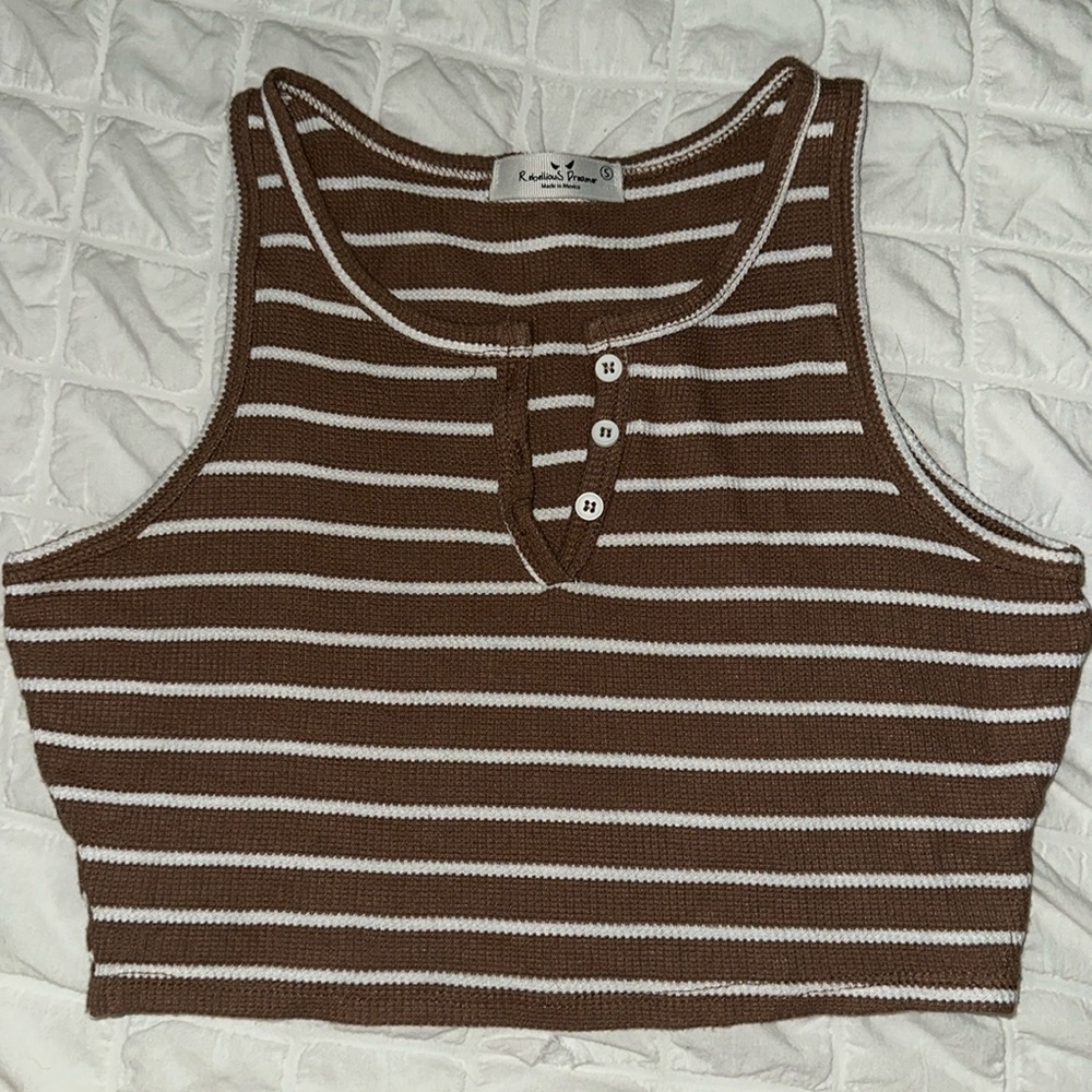 cropped brown and white striped tank